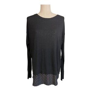 Ann Taylor LOFT Mixed Media Sweater~Size M~Black White Diamond Design Split Back